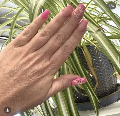 Pink floral nail art at Salon C